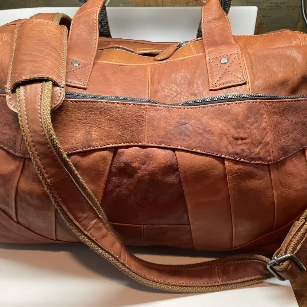 Aaron Leather Goods Patchwork Leather Duffle with 2 Shoe Storage Compartment